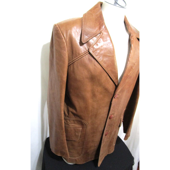 EUC! Vintage 70s Europe Craft Brown Leather Jacket Men Sz 44 - Picture 5 of 12